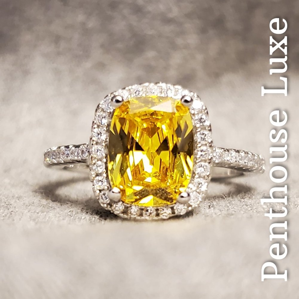 Penthouse Luxe Yellow Cushion Halo Ring with Pavé Band